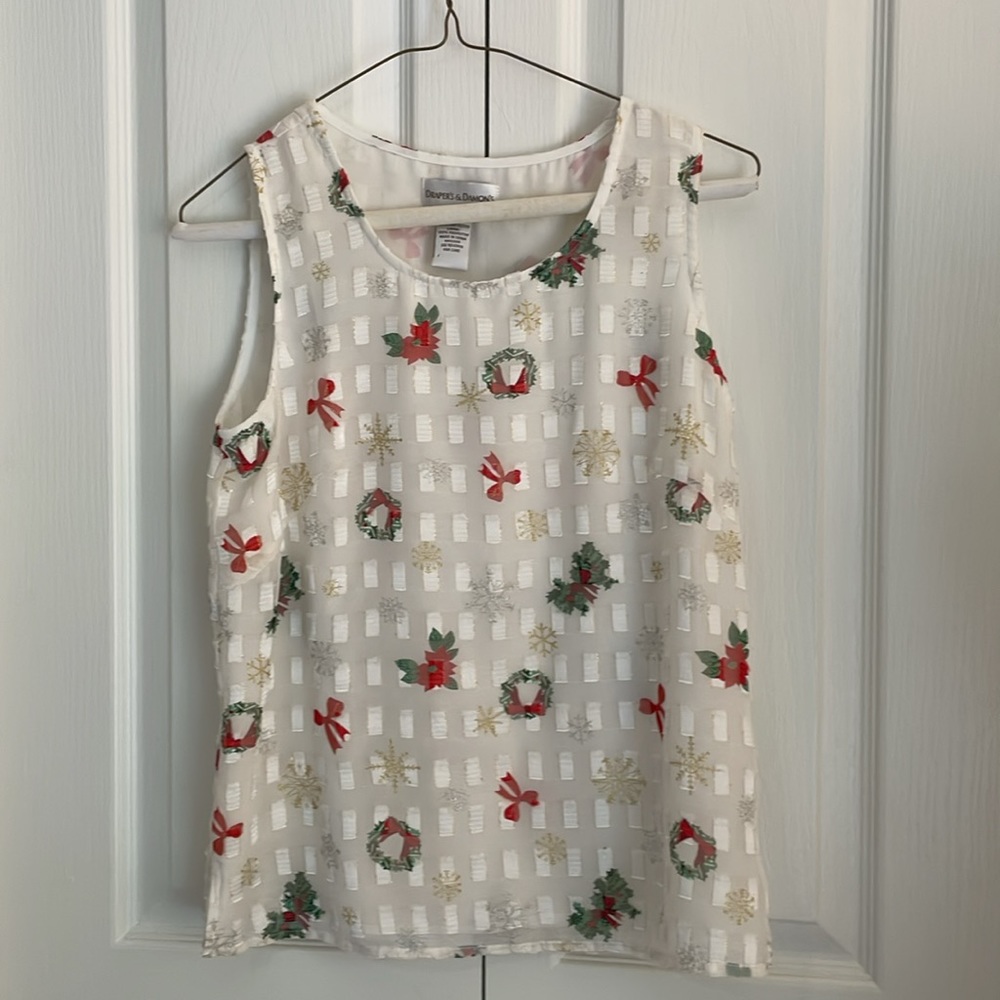 Draper’s & Damon’s Women’s SZ S Holiday Print Sleeveless Pullover Christmas Top - Picture 12 of 12